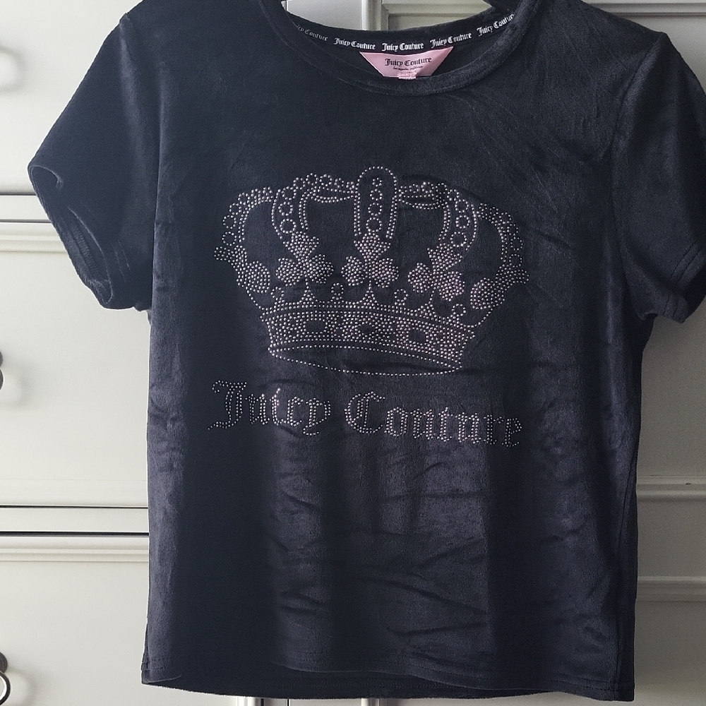 Juicy Couture Black Sleep Tee with Rhinestone Crown Design - L NWT